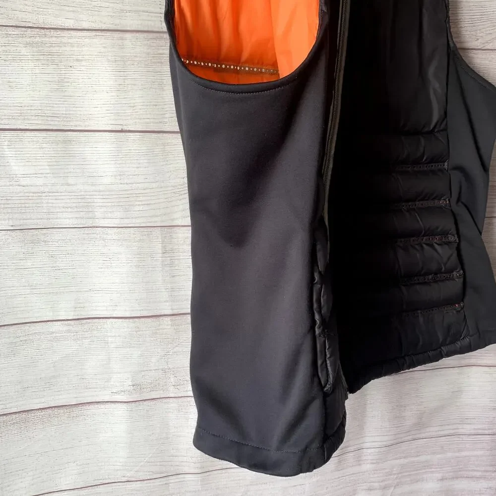 BKE Sport Black Quilted Puff Vest Zip Up Hood Orange Interior Size XL